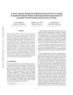 A Sensor Agnostic Domain Generalization Framework for Leveraging Geospatial Foundation Models: Enhancing Semantic Segmentation viaSynergistic Pseudo-Labeling and Generative Learning