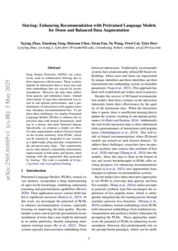 SimAug: Enhancing Recommendation with Pretrained Language Models for Dense and Balanced Data Augmentation