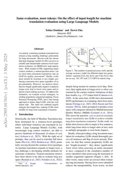 Same evaluation, more tokens: On the effect of input length for machine translation evaluation using Large Language Models