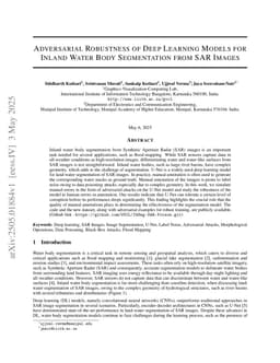 Adversarial Robustness of Deep Learning Models for Inland Water Body Segmentation from SAR Images