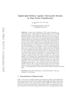 Lightweight Defense Against Adversarial Attacks in Time Series Classification