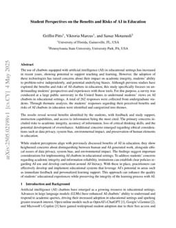 Student Perspectives on the Benefits and Risks of AI in Education