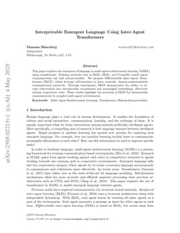 Interpretable Emergent Language Using Inter-Agent Transformers