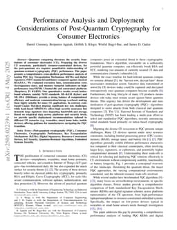 Performance Analysis and Deployment Considerations of Post-Quantum Cryptography for Consumer Electronics