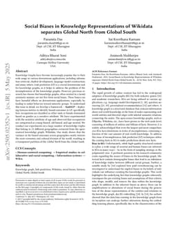 Social Biases in Knowledge Representations of Wikidata separates Global North from Global South