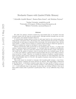 Stochastic Games with Limited Public Memory