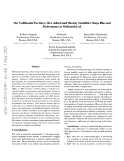 The Multimodal Paradox: How Added and Missing Modalities Shape Bias and Performance in Multimodal AI