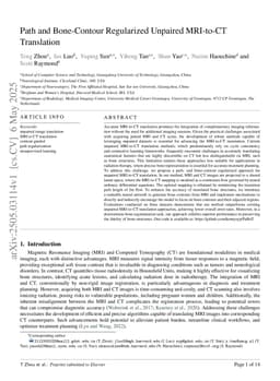 Path and Bone-Contour Regularized Unpaired MRI-to-CT Translation