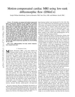 Motion-compensated cardiac MRI using low-rank diffeomorphic flow (DMoCo)