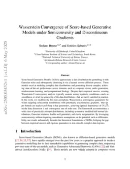 Wasserstein Convergence of Score-based Generative Models under Semiconvexity and Discontinuous Gradients