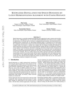 Knowledge Distillation for Speech Denoising by Latent Representation Alignment with Cosine Distance