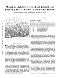 Mitigating Backdoor Triggered and Targeted Data Poisoning Attacks in Voice Authentication Systems