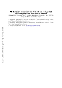 MRI motion correction via efficient residual-guided denoising diffusion probabilistic models