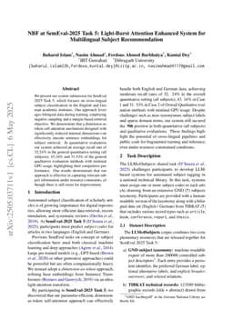 NBF at SemEval-2025 Task 5: Light-Burst Attention Enhanced System for Multilingual Subject Recommendation