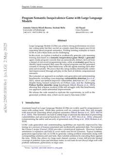 Program Semantic Inequivalence Game with Large Language Models