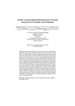 GAME: Learning Multimodal Interactions via Graph Structures for Personality Trait Estimation