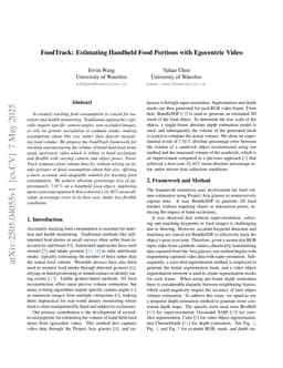 FoodTrack: Estimating Handheld Food Portions with Egocentric Video