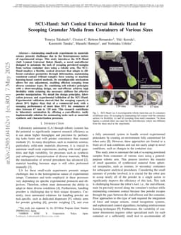 SCU-Hand: Soft Conical Universal Robotic Hand for Scooping Granular Media from Containers of Various Sizes