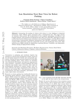 Low Resolution Next Best View for Robot Packing