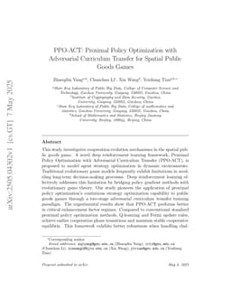 PPO-ACT: Proximal Policy Optimization with Adversarial Curriculum Transfer for Spatial Public Goods Games