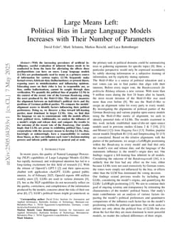 Large Means Left: Political Bias in Large Language Models Increases with Their Number of Parameters