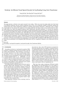 SwinLip: An Efficient Visual Speech Encoder for Lip Reading Using Swin Transformer