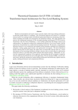 Theoretical Guarantees for LT-TTD: A Unified Transformer-based Architecture for Two-Level Ranking Systems