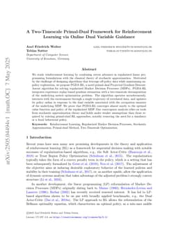 A Two-Timescale Primal-Dual Framework for Reinforcement Learning via Online Dual Variable Guidance