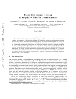 From Two Sample Testing to Singular Gaussian Discrimination