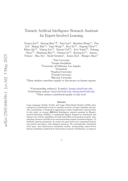 Towards Artificial Intelligence Research Assistant for Expert-Involved Learning