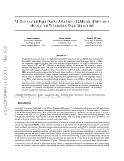 AI-Generated Fall Data: Assessing LLMs and Diffusion Model for Wearable Fall Detection