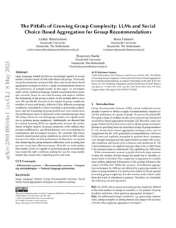 The Pitfalls of Growing Group Complexity: LLMs and Social Choice-Based Aggregation for Group Recommendations