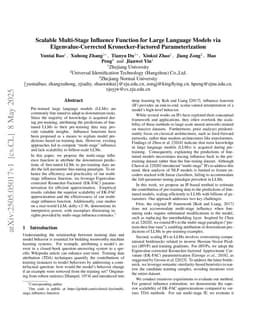 Scalable Multi-Stage Influence Function for Large Language Models via Eigenvalue-Corrected Kronecker-Factored Parameterization