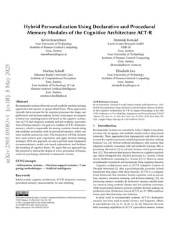 Hybrid Personalization Using Declarative and Procedural Memory Modules of the Cognitive Architecture ACT-R