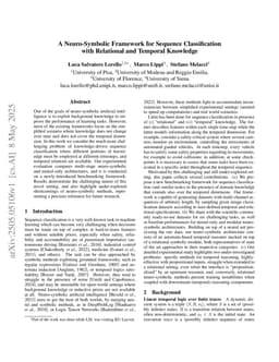 A Neuro-Symbolic Framework for Sequence Classification with Relational and Temporal Knowledge
