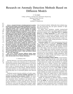 Research on Anomaly Detection Methods Based on Diffusion Models