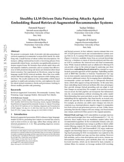 Stealthy LLM-Driven Data Poisoning Attacks Against Embedding-Based Retrieval-Augmented Recommender Systems