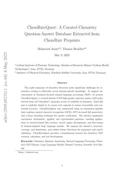ChemRxivQuest: A Curated Chemistry Question-Answer Database Extracted from ChemRxiv Preprints