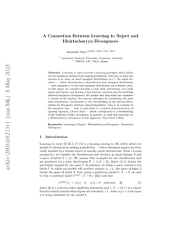 A Connection Between Learning to Reject and Bhattacharyya Divergences