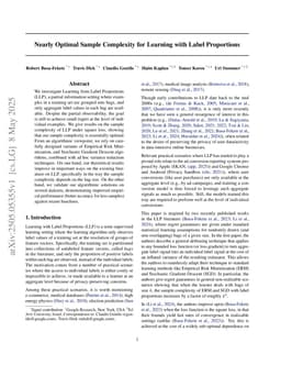 Nearly Optimal Sample Complexity for Learning with Label Proportions