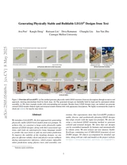 Generating Physically Stable and Buildable LEGO Designs from Text