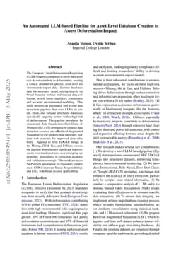 An Automated LLM-based Pipeline for Asset-Level Database Creation to Assess Deforestation Impact