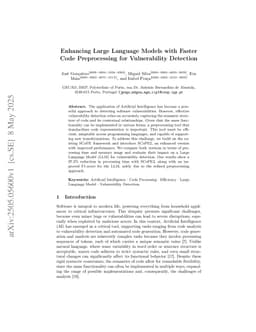 Enhancing Large Language Models with Faster Code Preprocessing for Vulnerability Detection