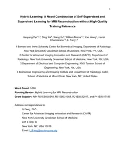 Hybrid Learning: A Novel Combination of Self-Supervised and Supervised Learning for MRI Reconstruction without High-Quality Training Reference
