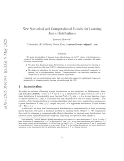 New Statistical and Computational Results for Learning Junta Distributions