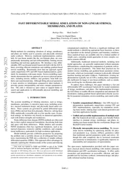 Fast Differentiable Modal Simulation of Non-linear Strings, Membranes, and Plates