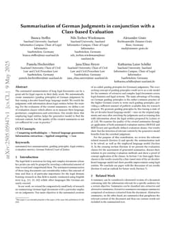 Summarisation of German Judgments in conjunction with a Class-based Evaluation