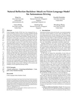 Natural Reflection Backdoor Attack on Vision Language Model for Autonomous Driving