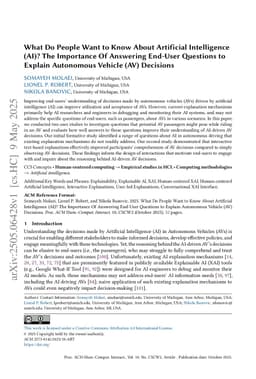 What Do People Want to Know About Artificial Intelligence (AI)? The Importance of Answering End-User Questions to Explain Autonomous Vehicle (AV) Decisions