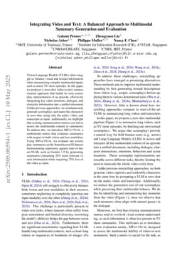 Integrating Video and Text: A Balanced Approach to Multimodal Summary Generation and Evaluation